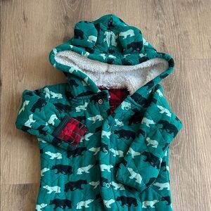 Kids Green Bear Pattern Thick Snowsuit